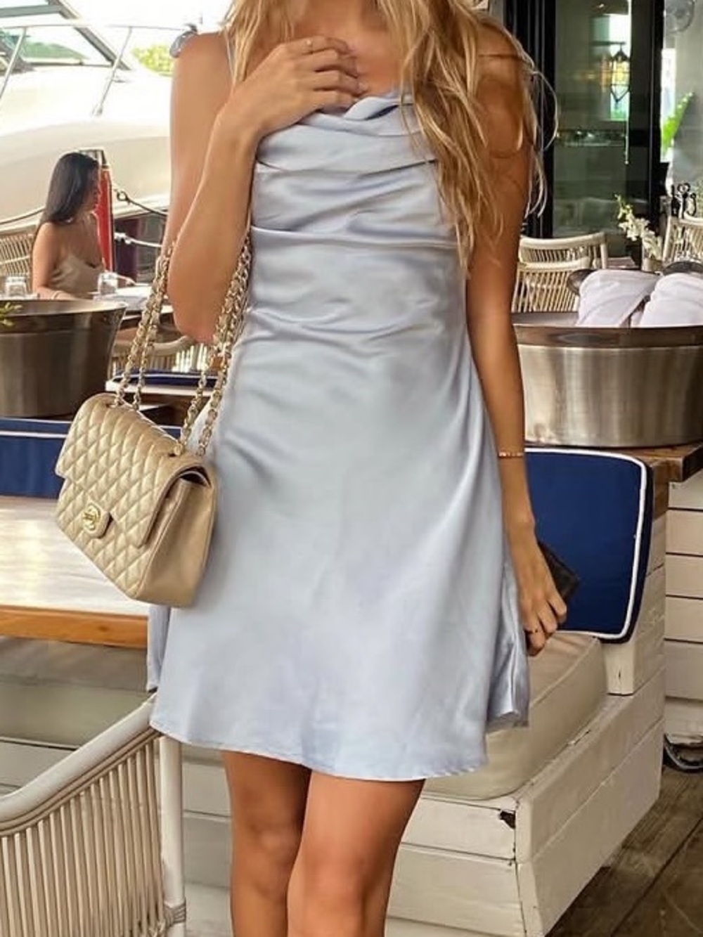 Blue satin dress